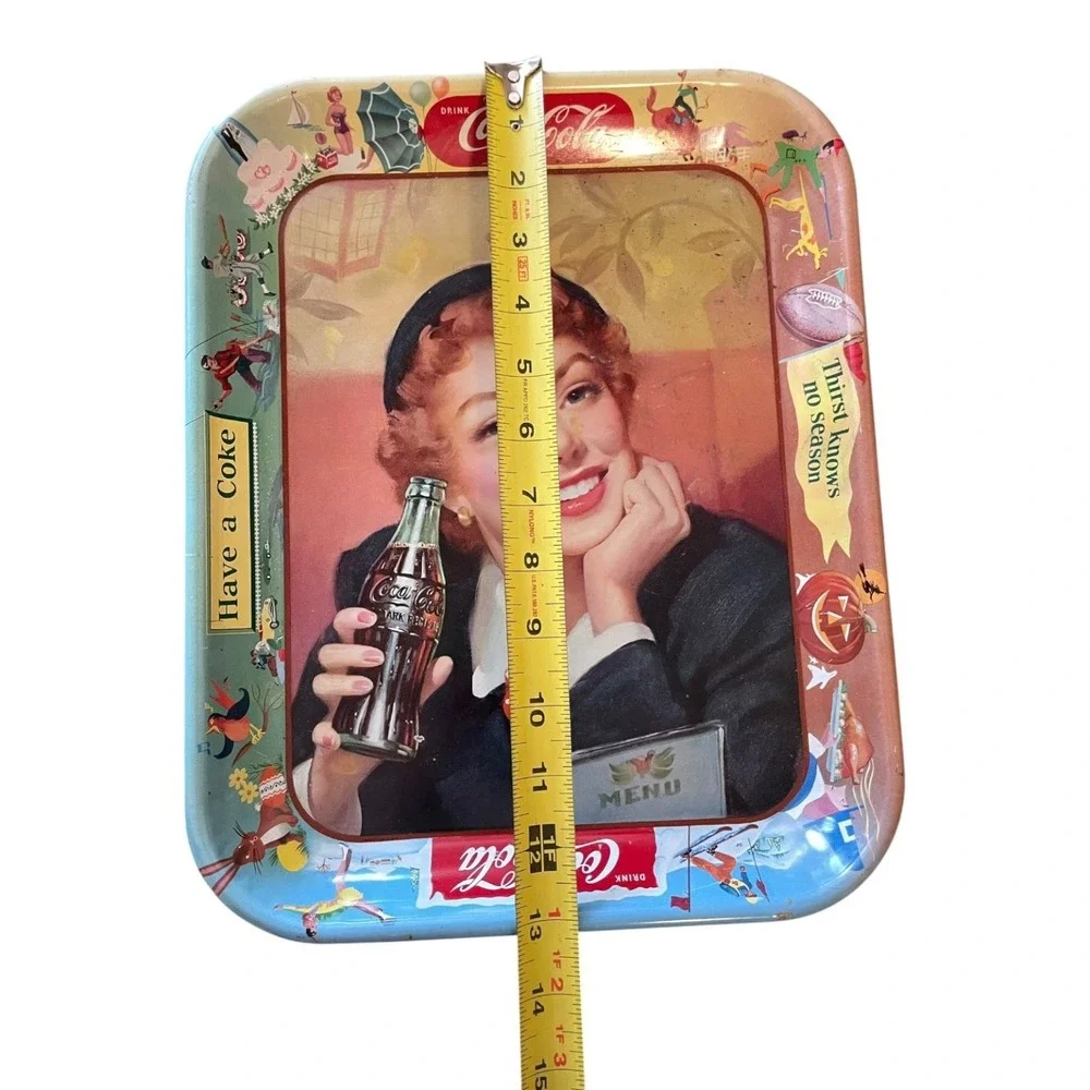 Vintage 1950s Coca-Cola Serving Tray Smiling Woman Bottle Thirst Knows No Season